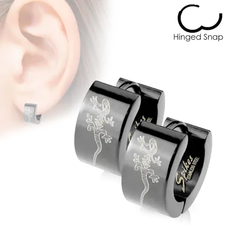 Paire Boucles d'oreille Homme Anneaux Noir Gecko