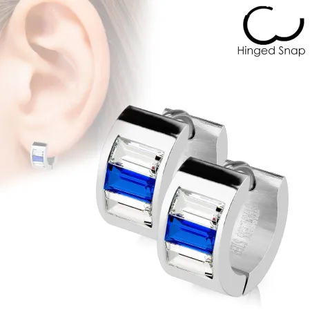 Paire Boucles d'oreille Anneaux Gemmes Blancs/Bleu