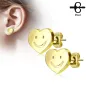 Paire boucles d'oreilles clous coeur smiley doré