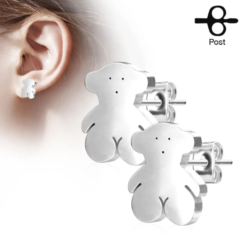 Paire boucles d'oreilles clous ourson argenté