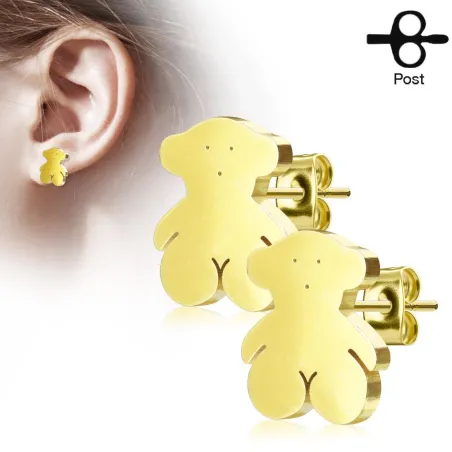 Paire boucles d'oreilles clous ourson doré