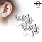 Paire boucles d'oreilles clous papillon argenté