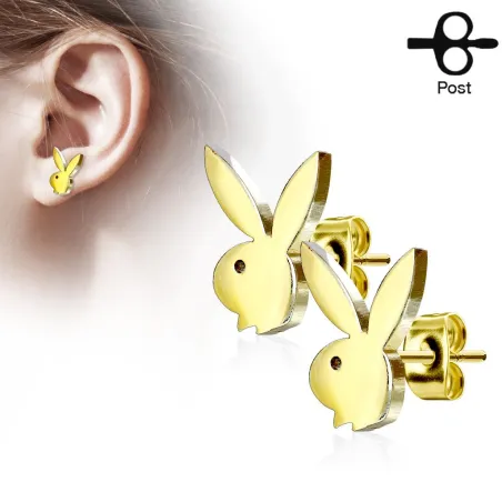 Paire boucles d'oreilles clous Playboy lapin doré