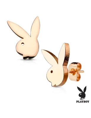 Paire boucles d'oreilles clous Playboy lapin or rose