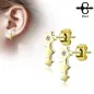 Paire boucles d'oreilles clous triple étoile doré