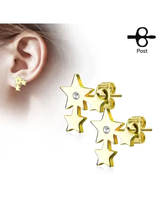 Paire boucles d'oreilles clous trois étoiles doré