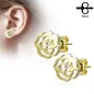 Paire boucles d'oreilles clous fleur rose doré