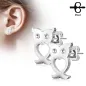 Paire boucles d'oreilles clous hibou strass argenté