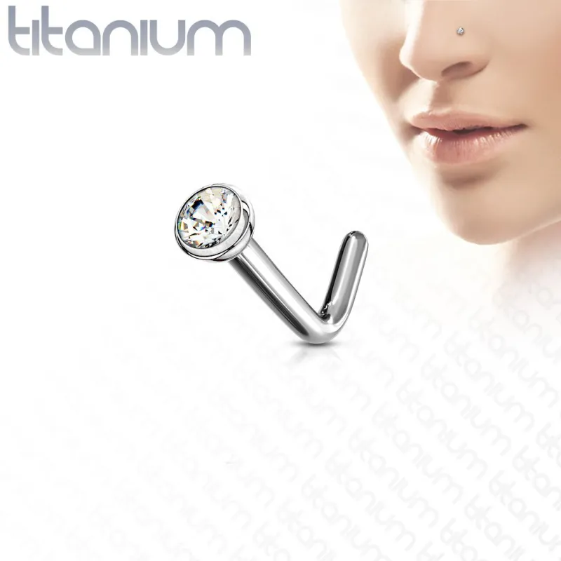 Piercing nez tige en L strass Titane G23