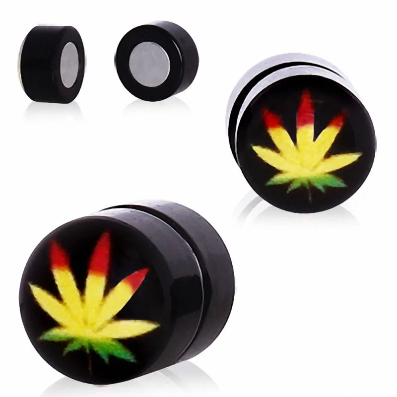 Faux Piercing oreille plug magnétique feuille de cannabis