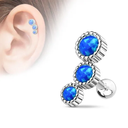 Piercing cartilage triple opale bleu