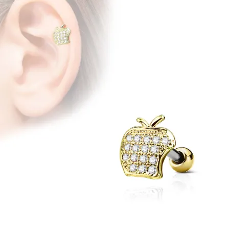 Piercing cartilage hélix pomme strass plaqué or