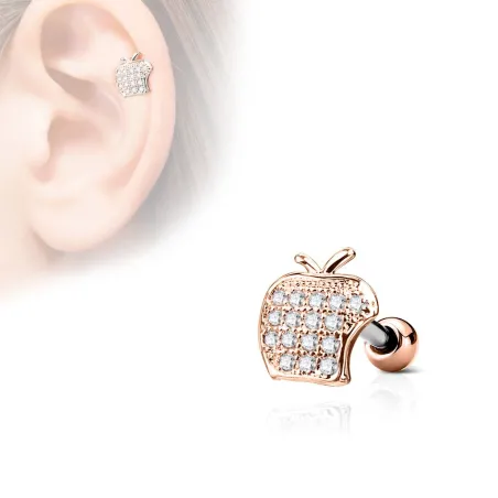 Piercing cartilage hélix pomme strass plaqué or rose