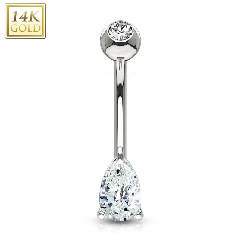 Piercing nombril Or  Blanc 14 Carats Larme