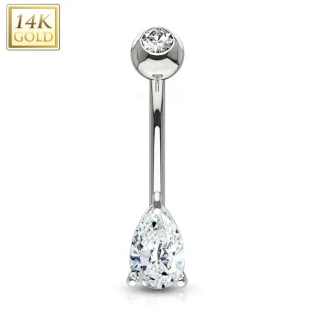 Piercing nombril Or  Blanc 14 Carats Larme