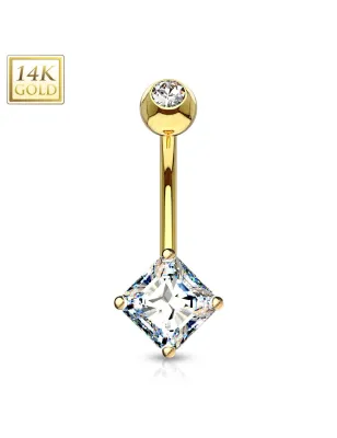 Piercing nombril Or 14 carats gemme carré