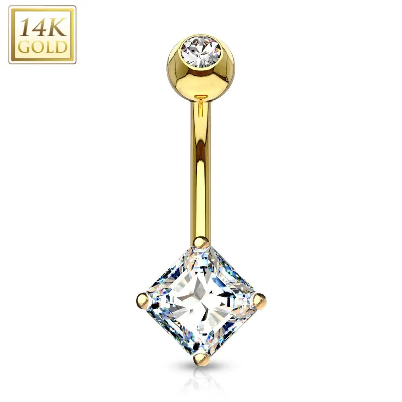 Piercing nombril Or 14 carats gemme carré