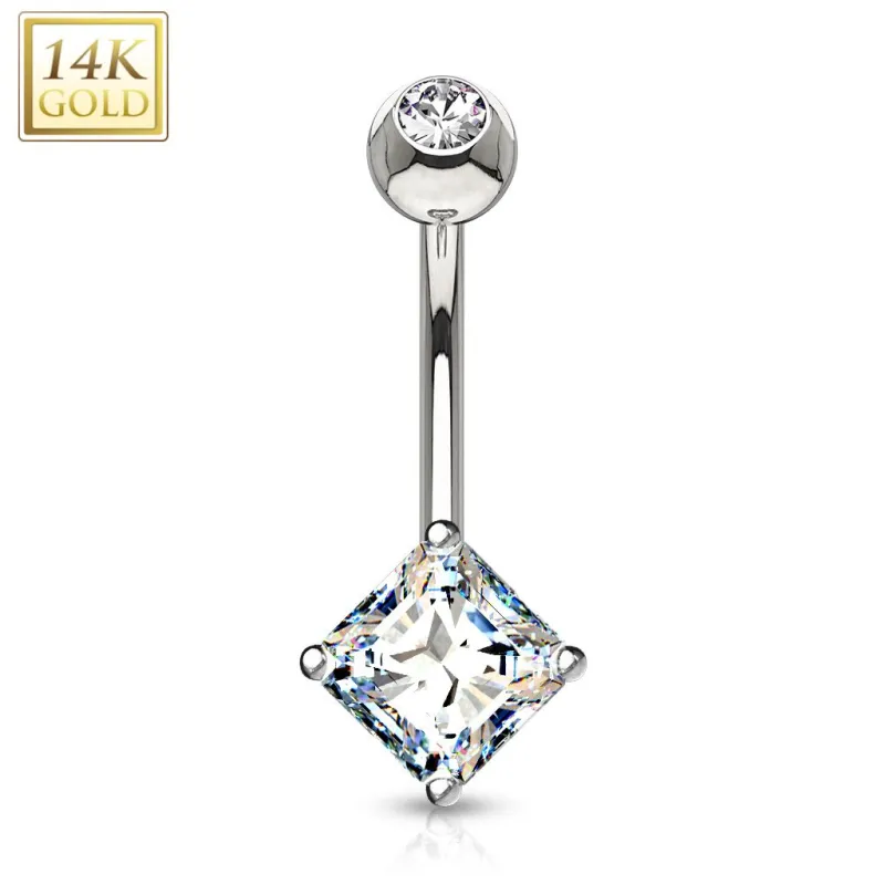 Piercing nombril Or  Blanc 14 Carats Carré