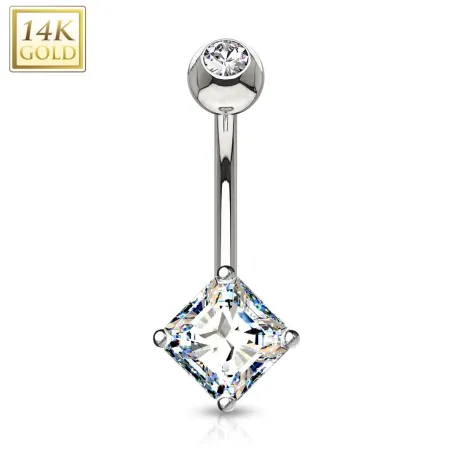 Piercing nombril Or  Blanc 14 Carats Strass Carré