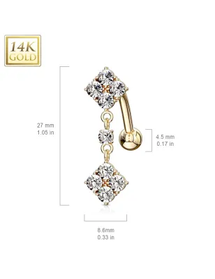 Piercing nombril inversé Or 14 carats losanges