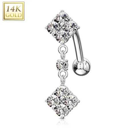 Piercing nombril inversé Or blanc 14 carats losanges