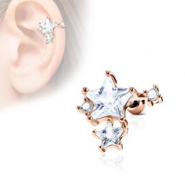 Piercing oreille cartilage hélix pierres étoiles plaqué or rose