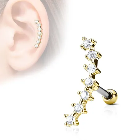 Piercing cartilage hélix courbé 7 strass plaqué or