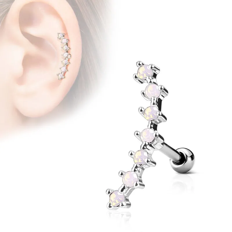 Piercing oreille cartilage hélix courbé 7 opalite roses