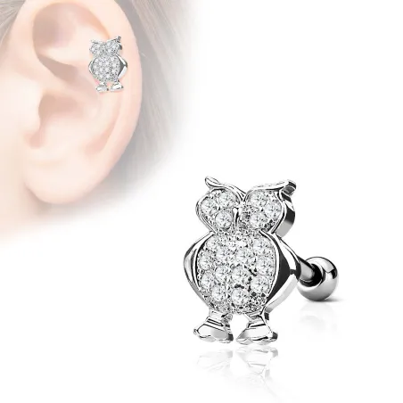 Piercing cartilage hélix hibou strass