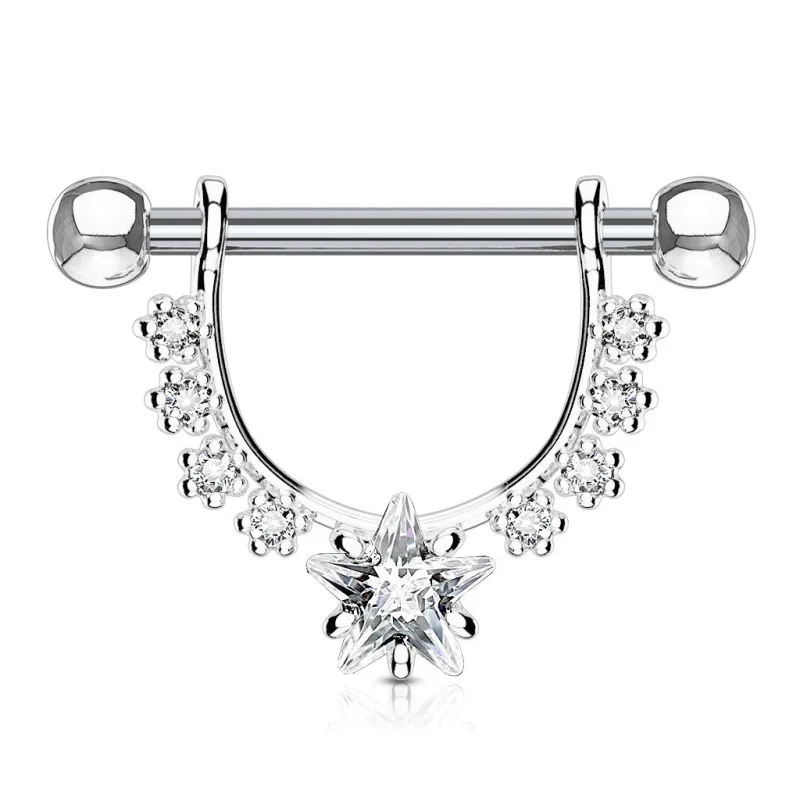 Piercing téton pendentif gemmes étoile blanche