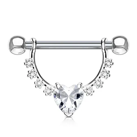 Piercing téton pendentif gemmes coeur blanc