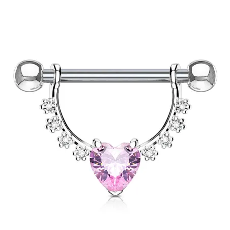 Piercing téton pendentif gemmes coeur rose