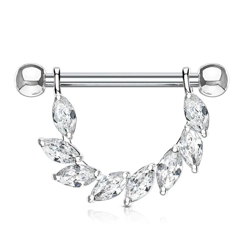 Piercing téton pendentif gemmes marquise blanches