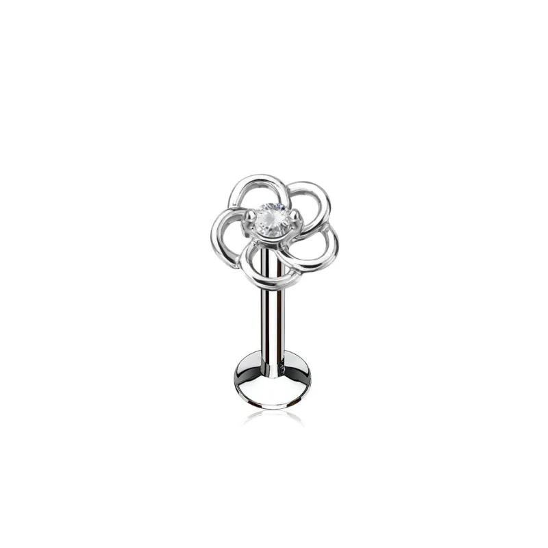 Piercing oreille labret lèvre fleur gemme blanc