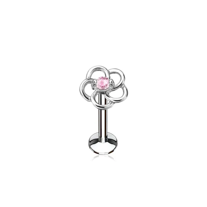 Piercing oreille labret lèvre fleur gemme rose