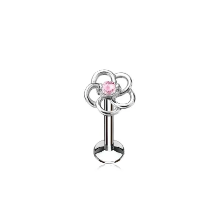 Piercing labret lèvre fleur gemme rose