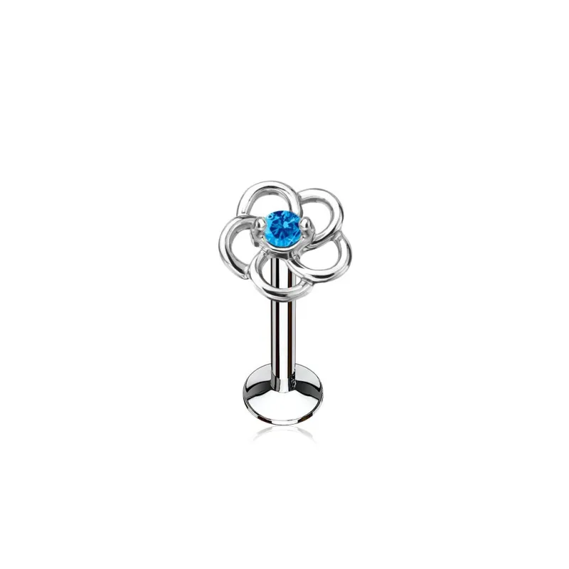 Piercing oreille labret lèvre fleur gemme turquoise