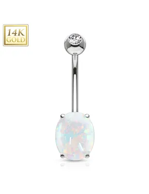 Piercing nombril Or blanc 14 Carats Pierre Opale