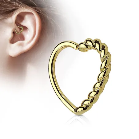 Piercing cartilage daith coeur tressé plaqué or