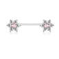 Piercing téton double fleurs gemmes blancs plaqué or rose