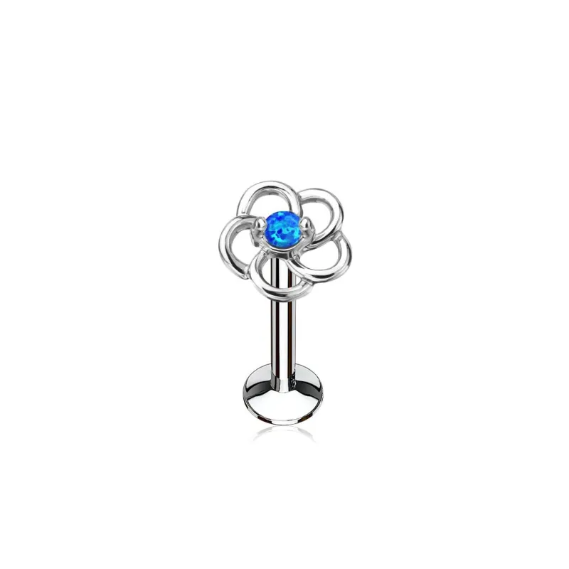 Piercing oreille labret lèvre fleur opale bleue