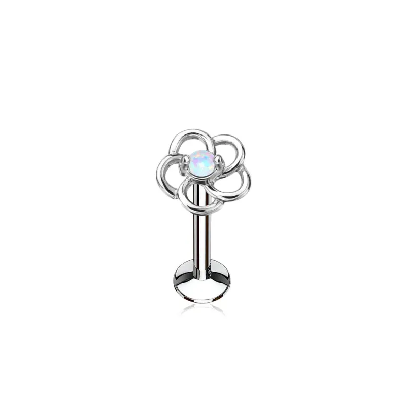 Piercing oreille labret lèvre fleur opale blanche