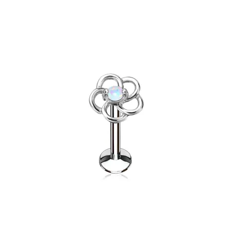 Piercing labret lèvre fleur opale blanche