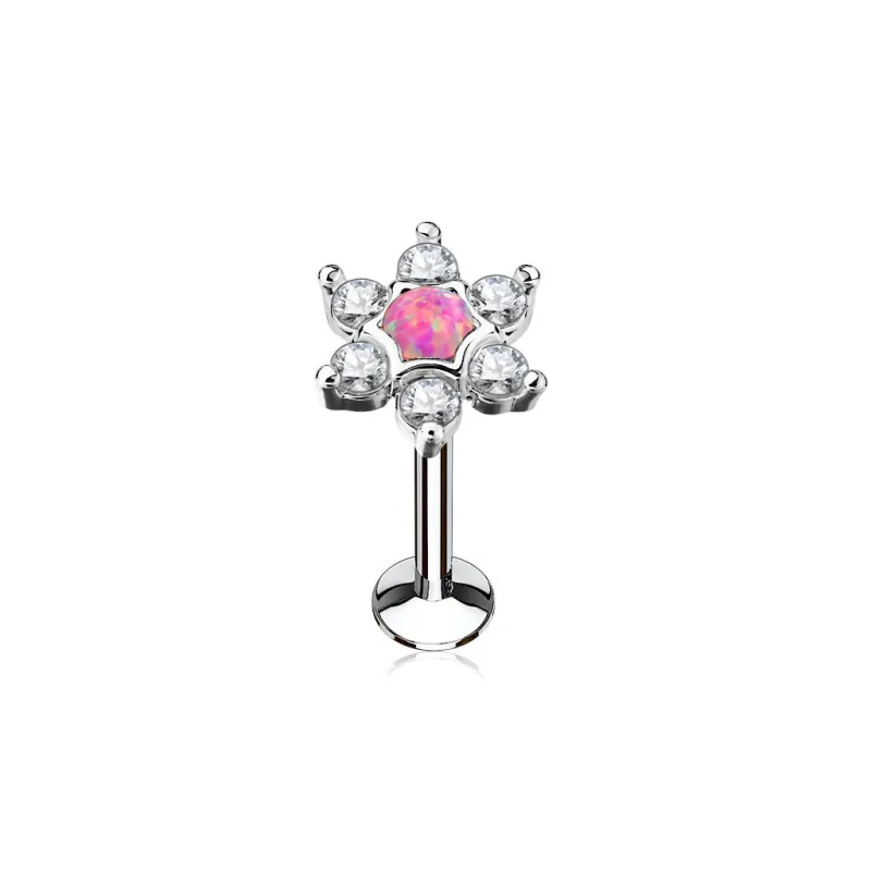 Piercing oreille labret lèvre étoile opale rose