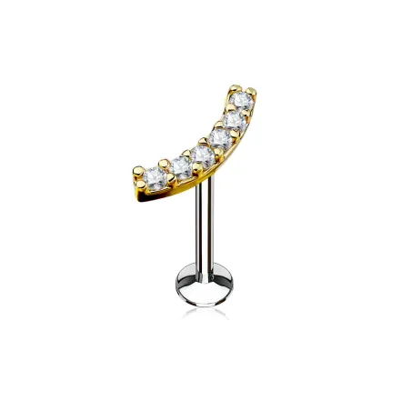 Piercing labret lèvre courbé strass doré