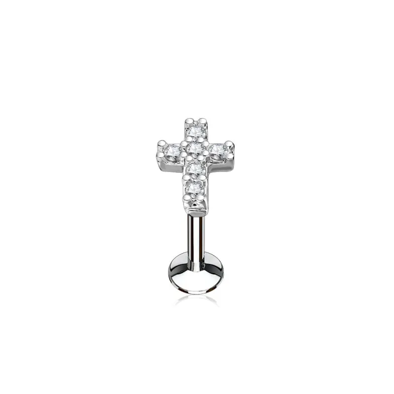 Piercing oreille labret lèvre croix pavée