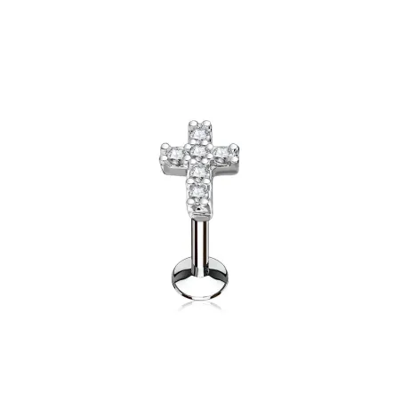 Piercing labret lèvre croix pavée