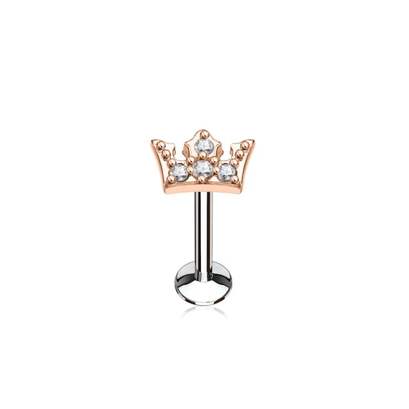 Piercing oreille labret lèvre couronne rosée pavée de strass