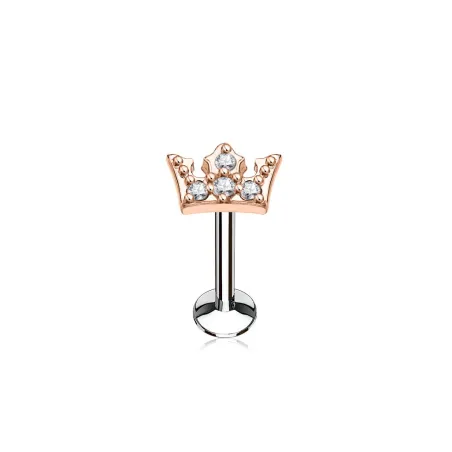 Piercing labret lèvre couronne rosée pavée de strass