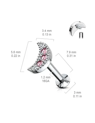 Piercing oreille labret lèvre croissant de lune rose